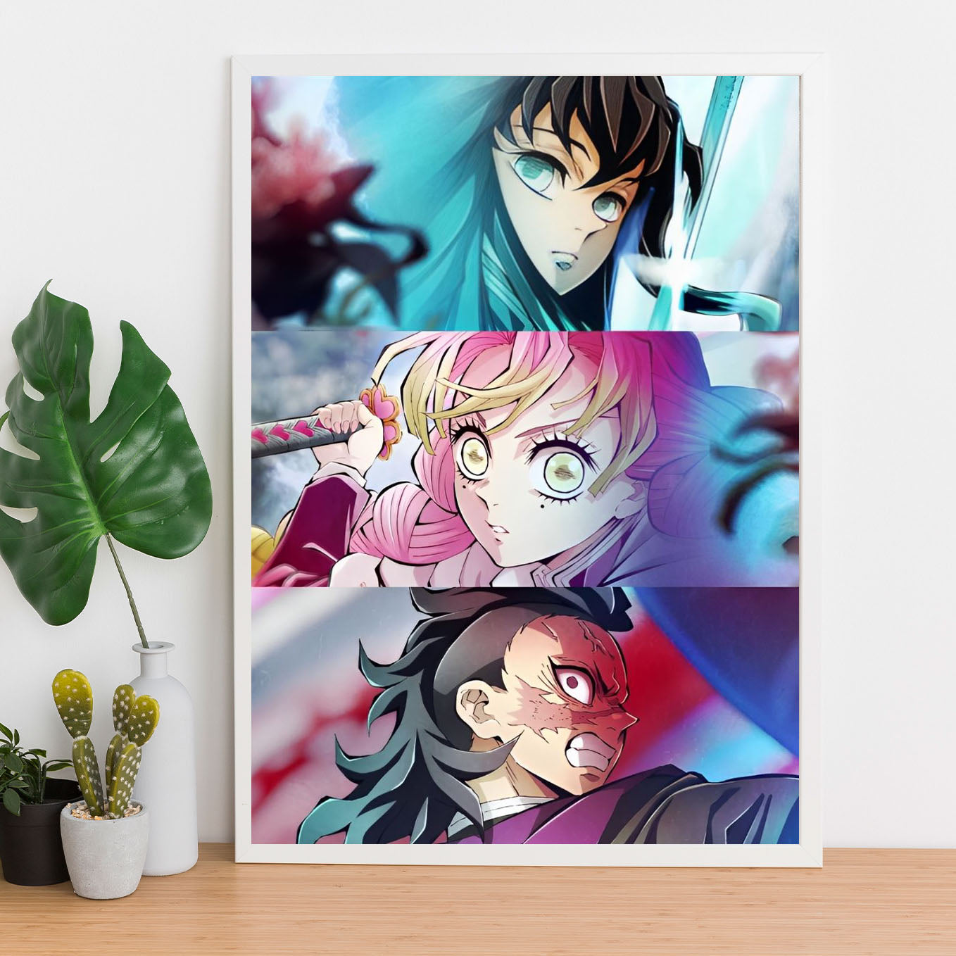 Demon Slayer Muichiro Tokito, Mitsuri Kanroji, Sanemi Shinazugawa Poster art framed 13x19-Inch - SoulAbiti