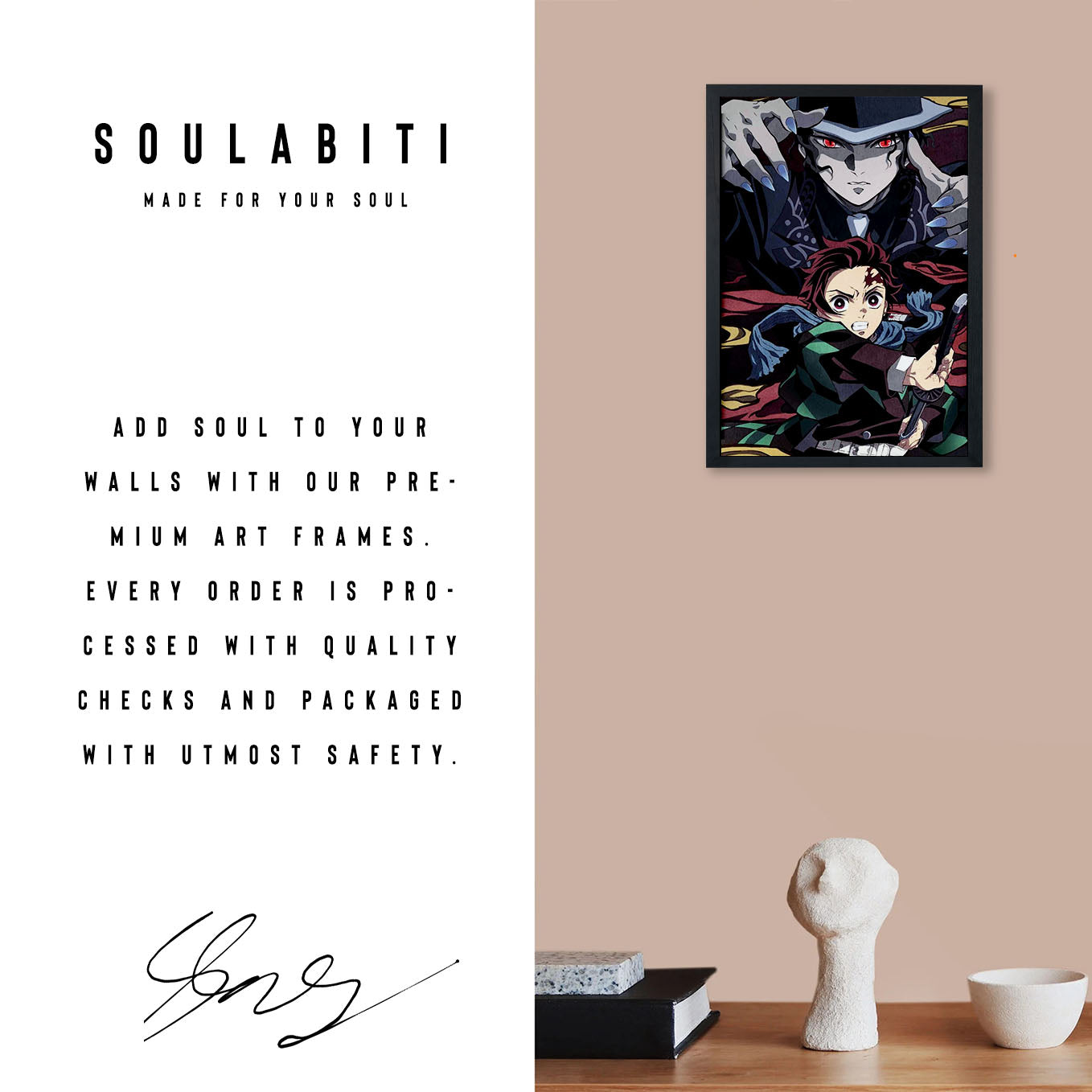 Demon Slayer Muzan Kibutsuji, Tanjiro Art Poster art framed 13x19-Inch - SoulAbiti