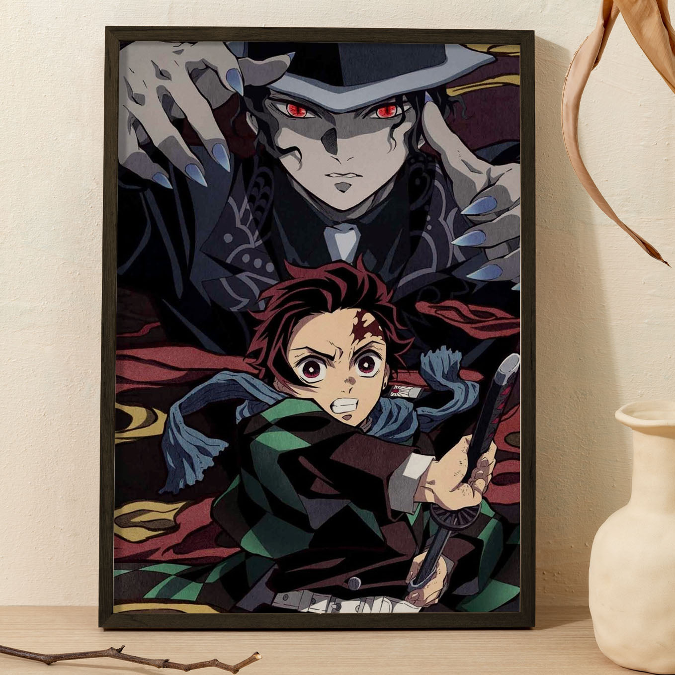 Demon Slayer Muzan Kibutsuji, Tanjiro Art Poster art framed 13x19-Inch - SoulAbiti