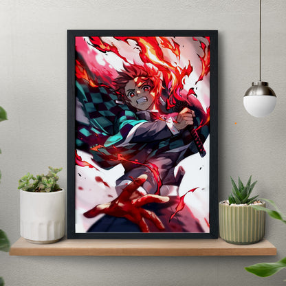 Demon Slayer Tanjiro Sun Breathing Poster art framed 13x19-Inch - SoulAbiti