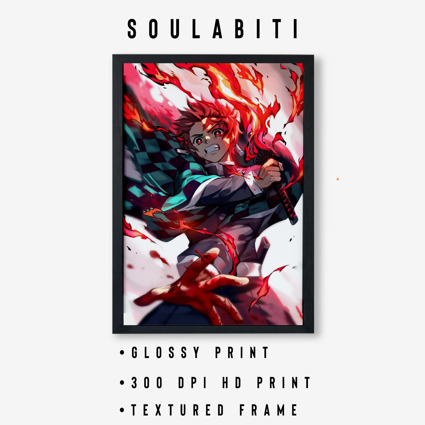 Demon Slayer Tanjiro Sun Breathing Poster art framed 13x19-Inch - SoulAbiti