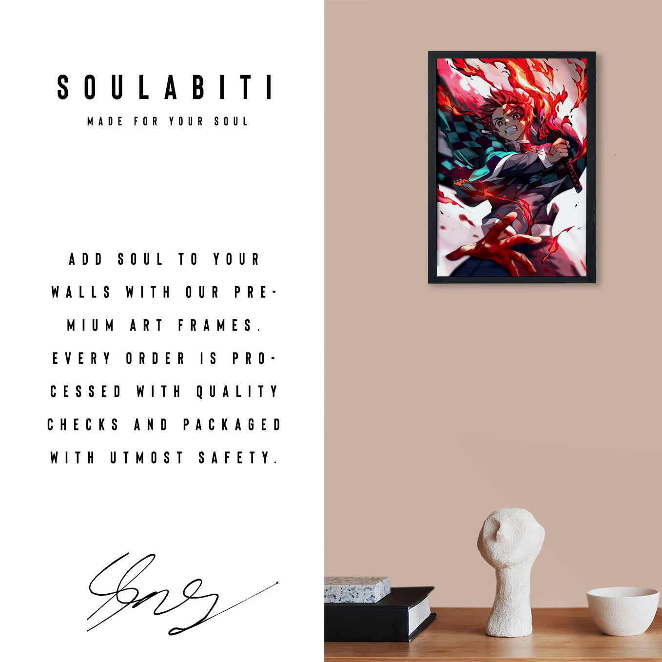 Demon Slayer Tanjiro Sun Breathing Poster art framed 13x19-Inch - SoulAbiti