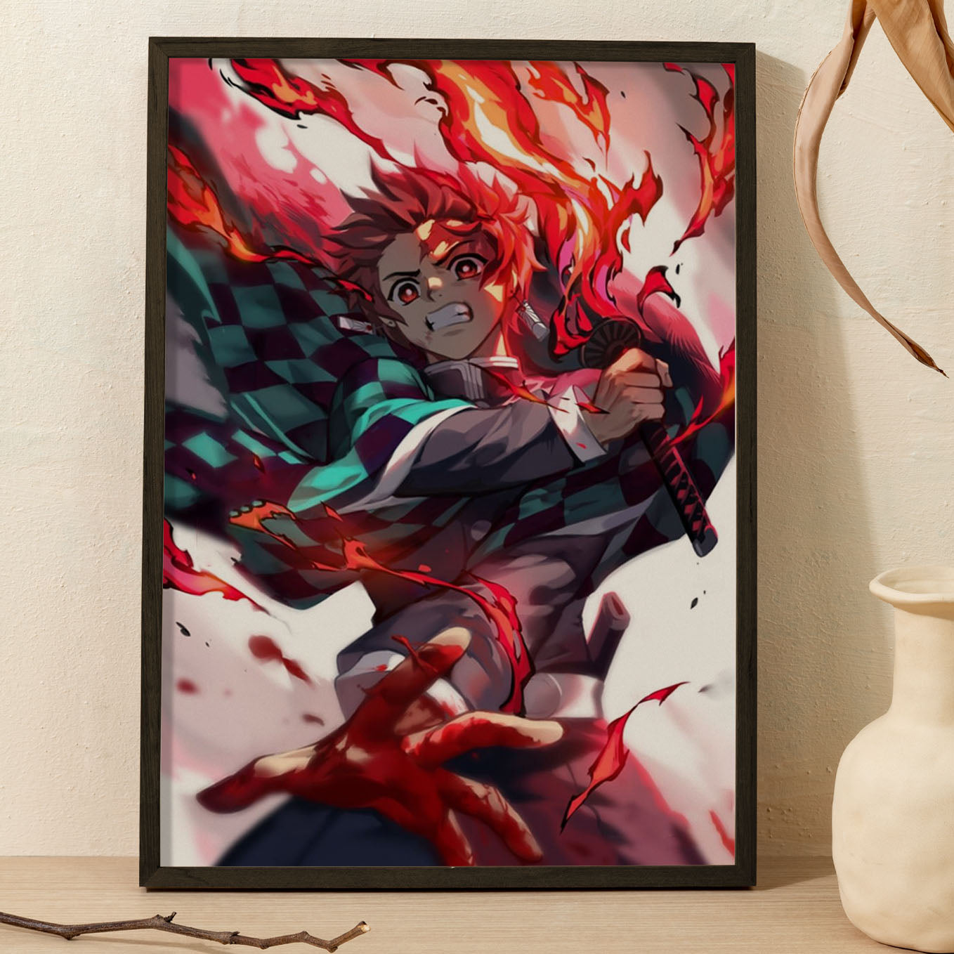 Demon Slayer Tanjiro Sun Breathing Poster art framed 13x19-Inch - SoulAbiti