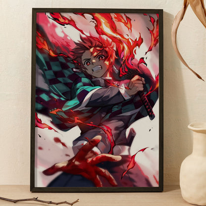 Demon Slayer Tanjiro Sun Breathing Poster art framed 13x19-Inch - SoulAbiti