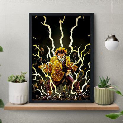 Demon Slayer Zenitsu fan art Poster art framed 13x19-Inch - SoulAbiti