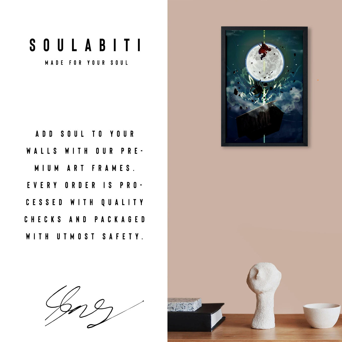 Demon Slayer Zenitsu vs Spider Fight Poster anime framed (13x19-Inch, Plexi-Glass, Textured Frame) - SoulAbiti