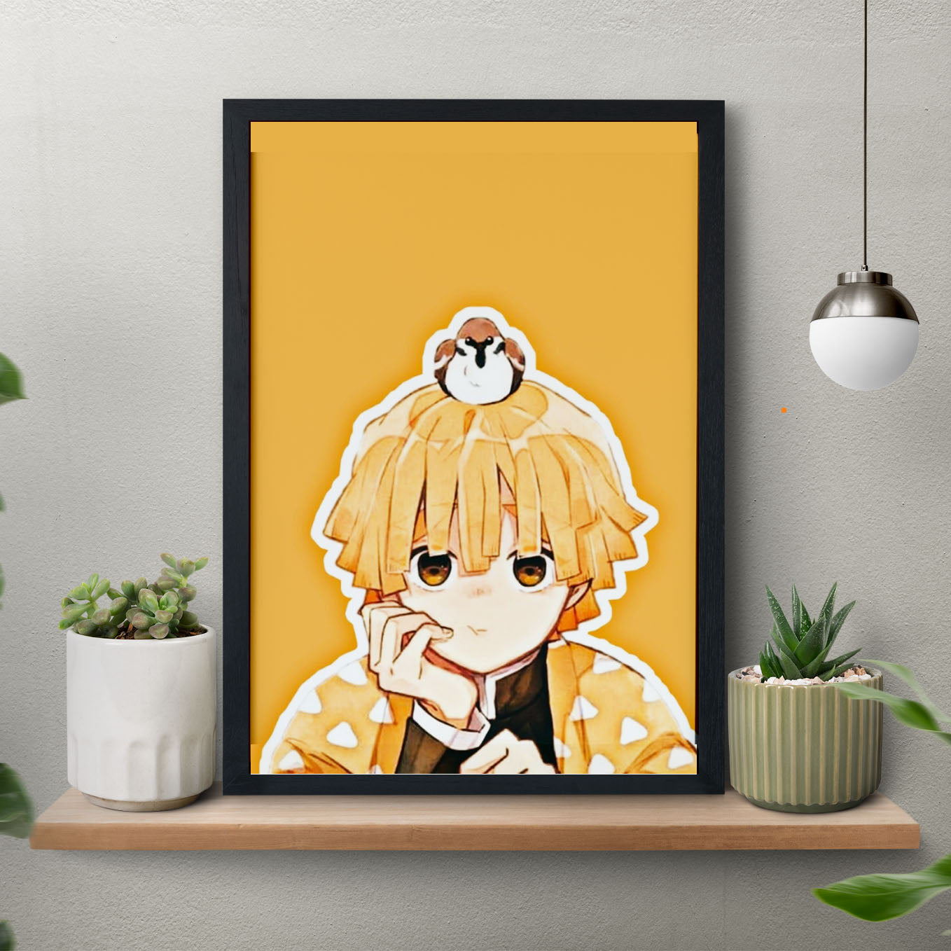 Demon Slayer zenitsu with bird Poster art framed 13x19-Inch - SoulAbiti