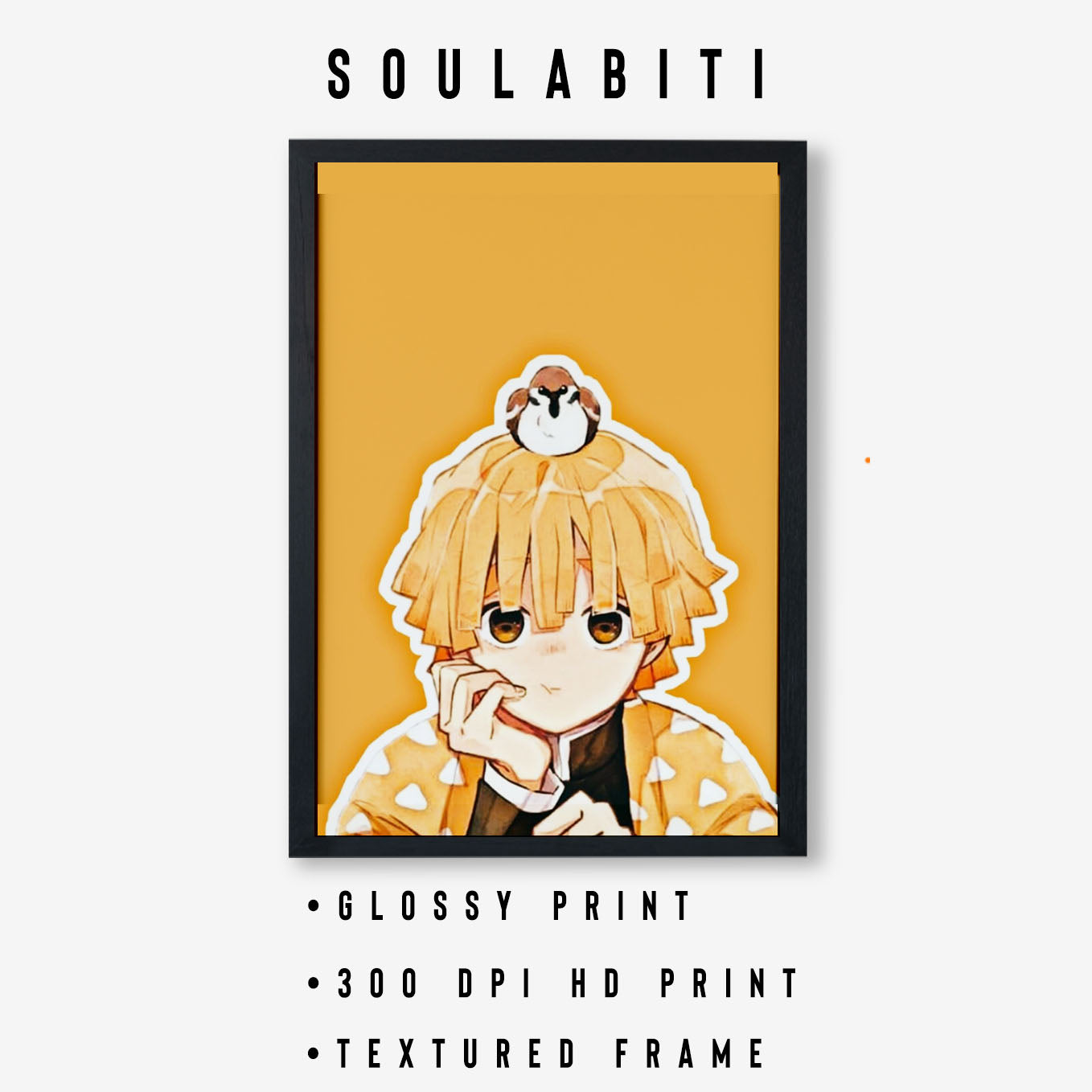 Demon Slayer zenitsu with bird Poster art framed 13x19-Inch - SoulAbiti