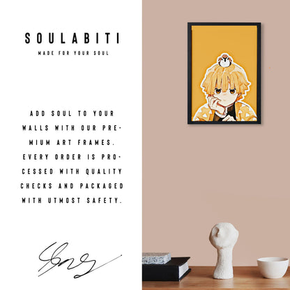Demon Slayer zenitsu with bird Poster art framed 13x19-Inch - SoulAbiti