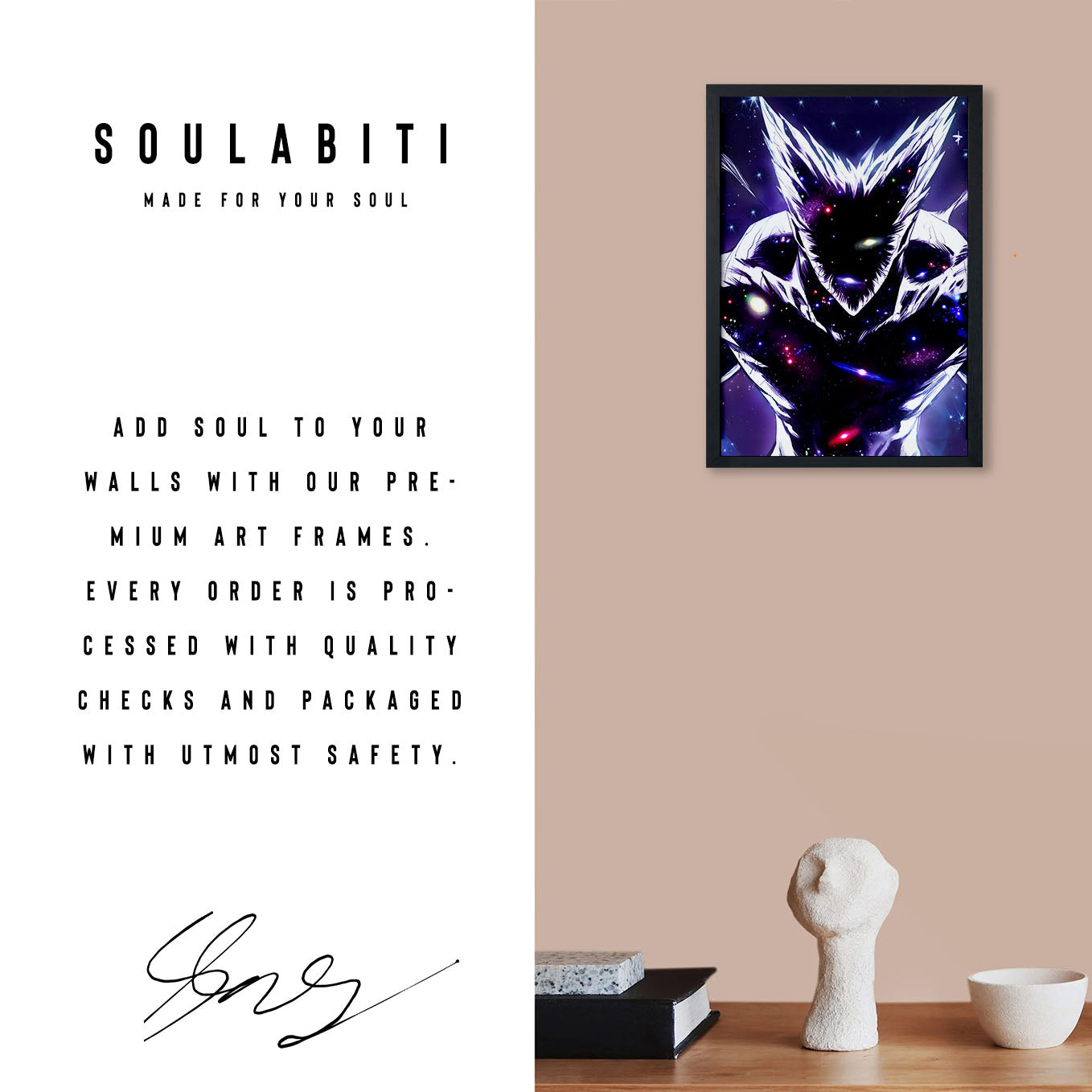 SoulAbiti One Punch Man Cosmic Garou Poster Art Framed (12x18-Inch, Plexi-Glass, Textured Frame) Framed Wall Décor, Ideal gift for anime fans - SoulAbiti