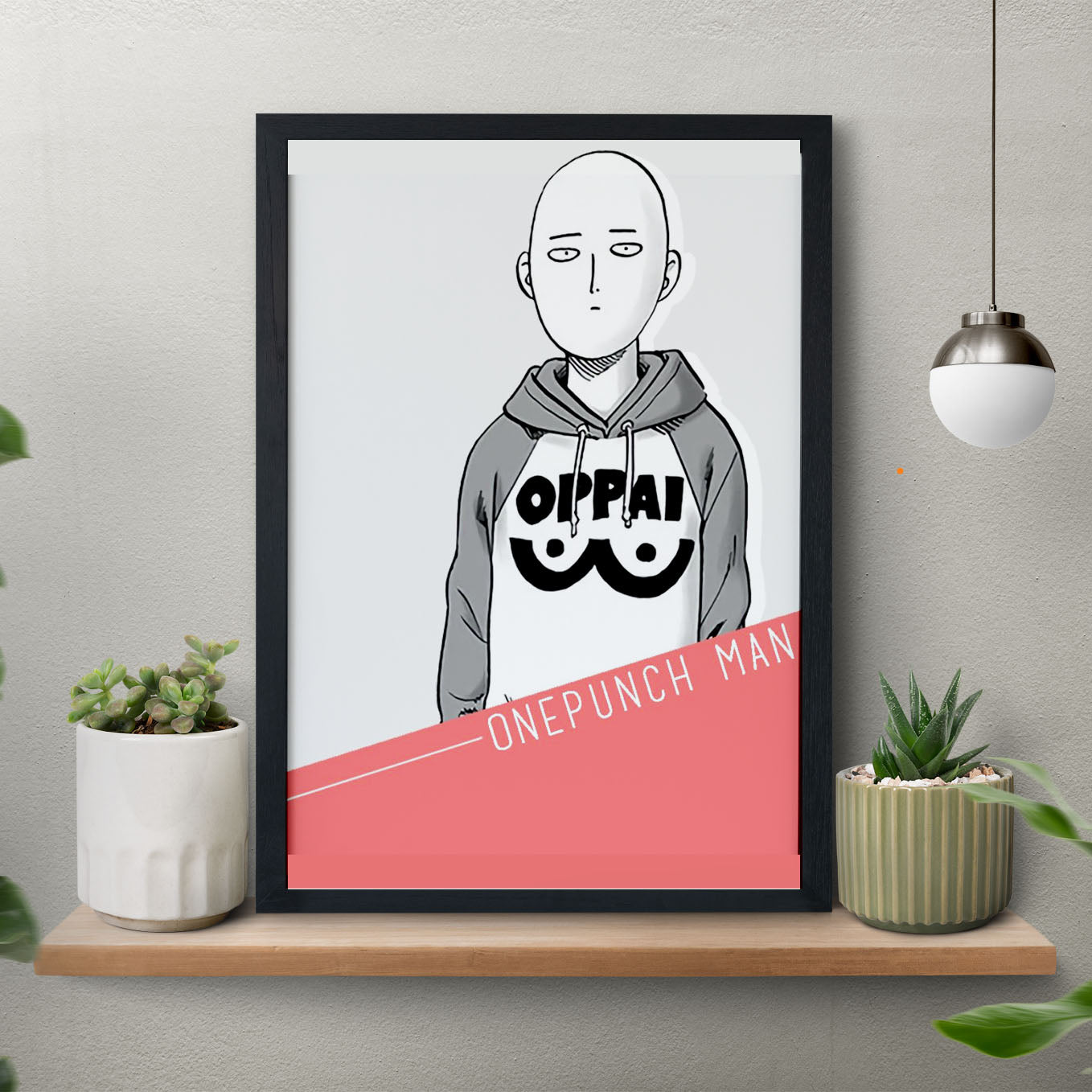 SoulAbiti One Punch Man Saitama funny illustration Poster Art Framed (12x18-Inch, Plexi-Glass, Textured Frame) Framed Wall Décor, Ideal gift for anime fans - SoulAbiti