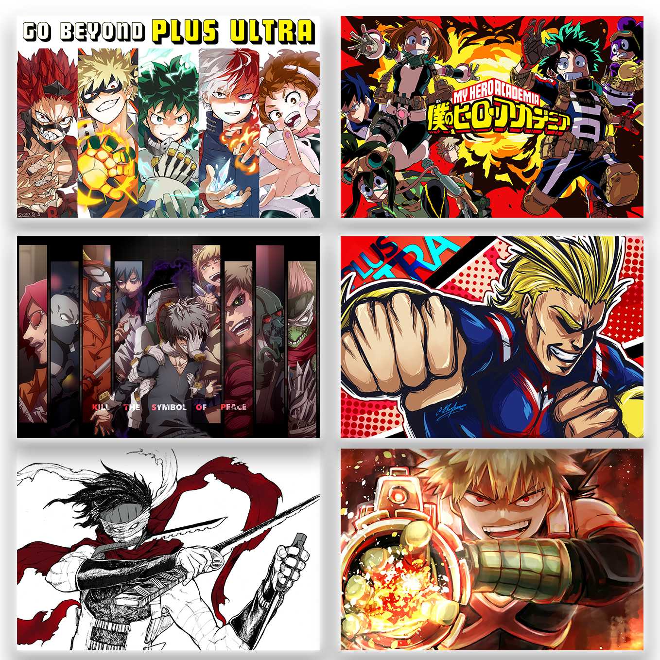 SoulAbiti My Hero Academia Set of 10 Anime posters Landscape (All Might, Deku, Bakugo, Uranaka, Todoroki, and more 12x18 inches) with double-sided tape Large Size Anime poster for wall Multicolor - SoulAbiti