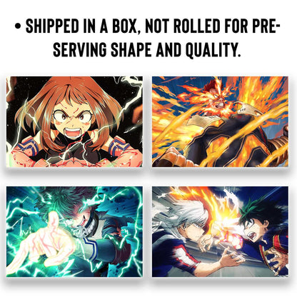 SoulAbiti My Hero Academia Set of 10 Anime posters Landscape (All Might, Deku, Bakugo, Uranaka, Todoroki, and more 12x18 inches) with double-sided tape Large Size Anime poster for wall Multicolor - SoulAbiti