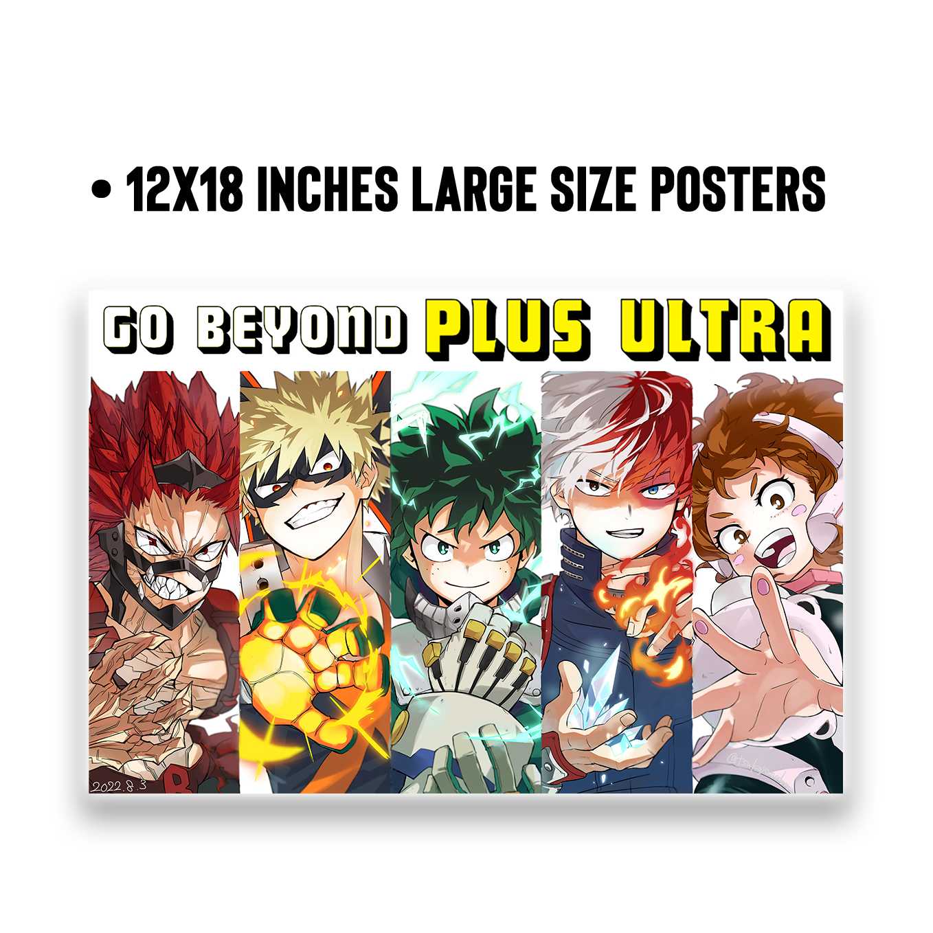 SoulAbiti My Hero Academia Set of 10 Anime posters Landscape (All Might, Deku, Bakugo, Uranaka, Todoroki, and more 12x18 inches) with double-sided tape Large Size Anime poster for wall Multicolor - SoulAbiti
