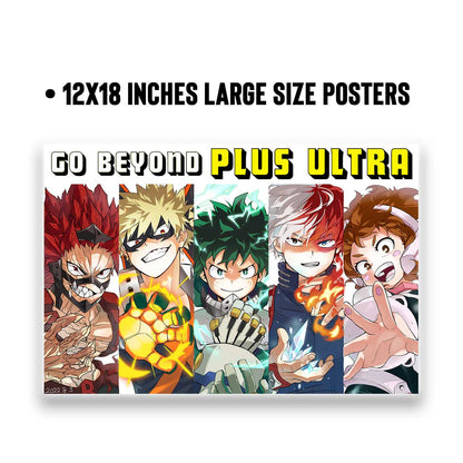 SoulAbiti My Hero Academia Set of 10 Anime posters Landscape (All Might, Deku, Bakugo, Uranaka, Todoroki, and more 12x18 inches) with double-sided tape Large Size Anime poster for wall Multicolor - SoulAbiti