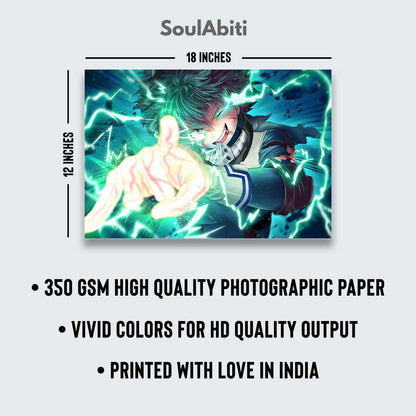 SoulAbiti My Hero Academia Set of 10 Anime posters Landscape (All Might, Deku, Bakugo, Uranaka, Todoroki, and more 12x18 inches) with double-sided tape Large Size Anime poster for wall Multicolor - SoulAbiti