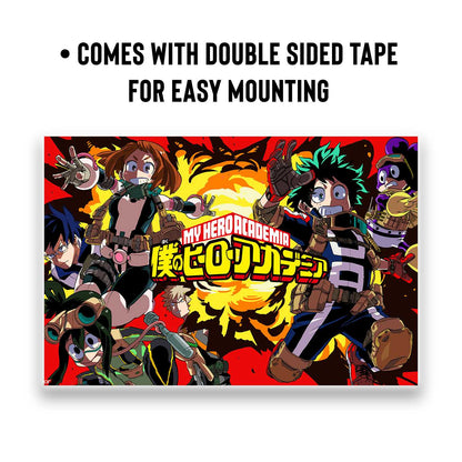 SoulAbiti My Hero Academia Set of 10 Anime posters Landscape (All Might, Deku, Bakugo, Uranaka, Todoroki, and more 12x18 inches) with double-sided tape Large Size Anime poster for wall Multicolor - SoulAbiti