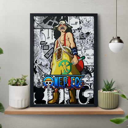 SoulAbiti One Piece God Usopp Poster Art Framed (12x18-Inch, Plexi-Glass, Textured Frame) Framed Wall Décor, Ideal gift for Straw hat pirate fans - SoulAbiti