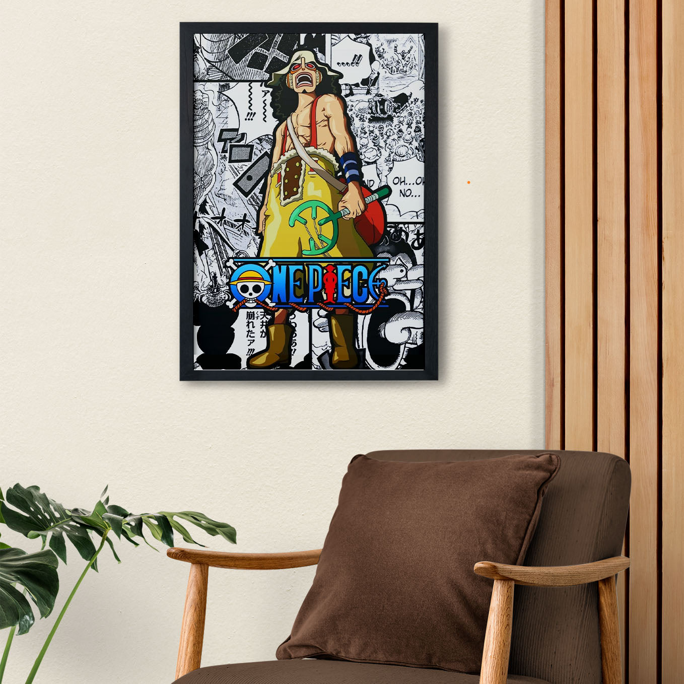 SoulAbiti One Piece God Usopp Poster Art Framed (12x18-Inch, Plexi-Glass, Textured Frame) Framed Wall Décor, Ideal gift for Straw hat pirate fans - SoulAbiti