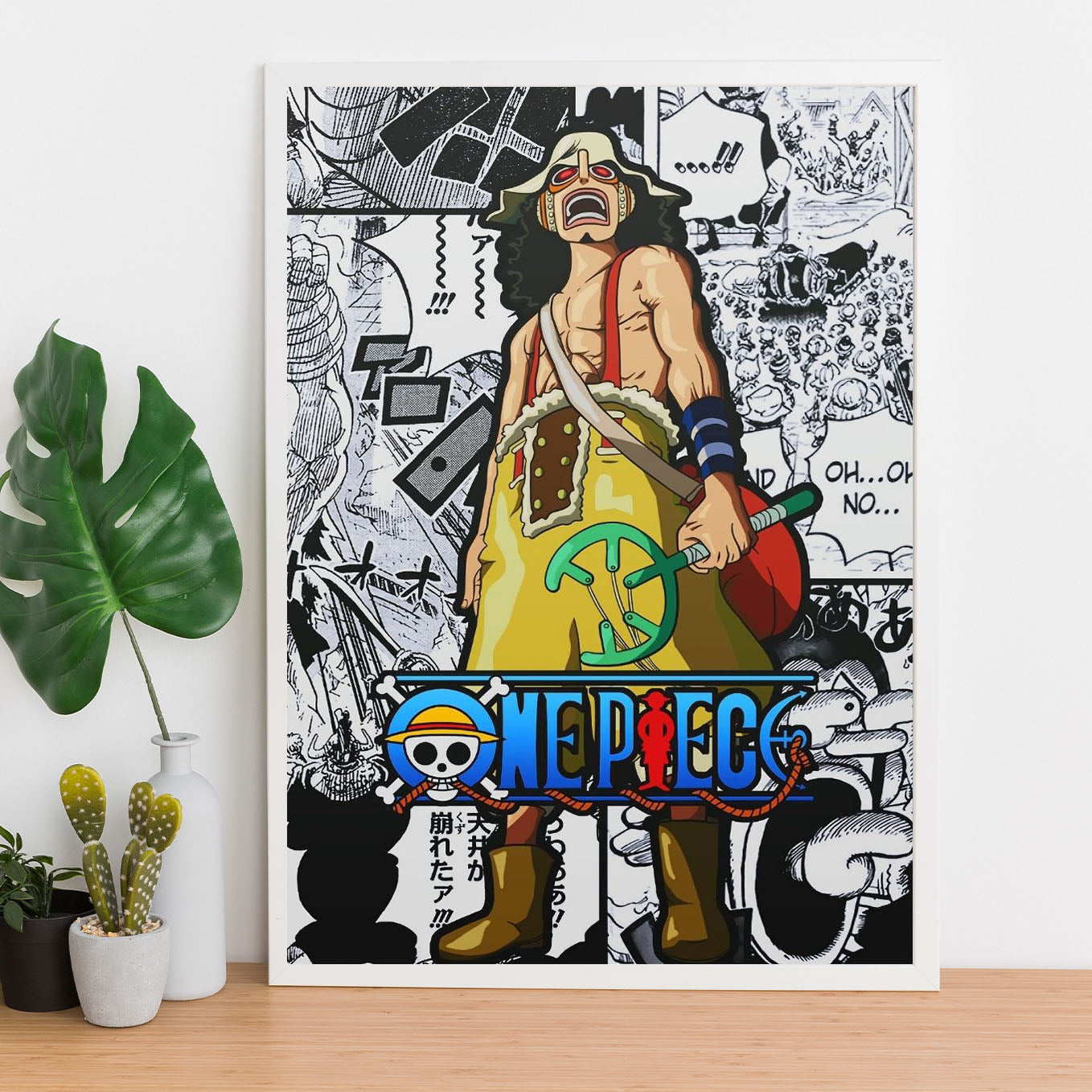 SoulAbiti One Piece God Usopp Poster Art Framed (12x18-Inch, Plexi-Glass, Textured Frame) Framed Wall Décor, Ideal gift for Straw hat pirate fans - SoulAbiti