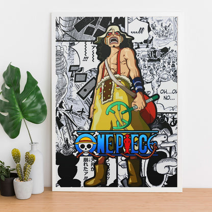 SoulAbiti One Piece God Usopp Poster Art Framed (12x18-Inch, Plexi-Glass, Textured Frame) Framed Wall Décor, Ideal gift for Straw hat pirate fans - SoulAbiti