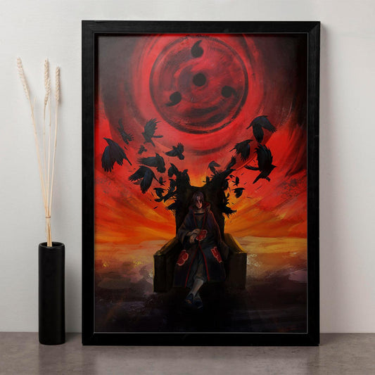 SoulAbiti presents Itachi uchiha sitting in a chair textured 1-inch frame with glass - SoulAbiti