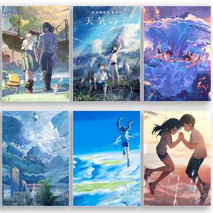 SoulAbiti set of 20 Anime Posters (Your name, Suzume, Weathering with You) Kimi no Na wa, suzume no tojimari posters with Double sided tape A4 size Multicolor - SoulAbiti