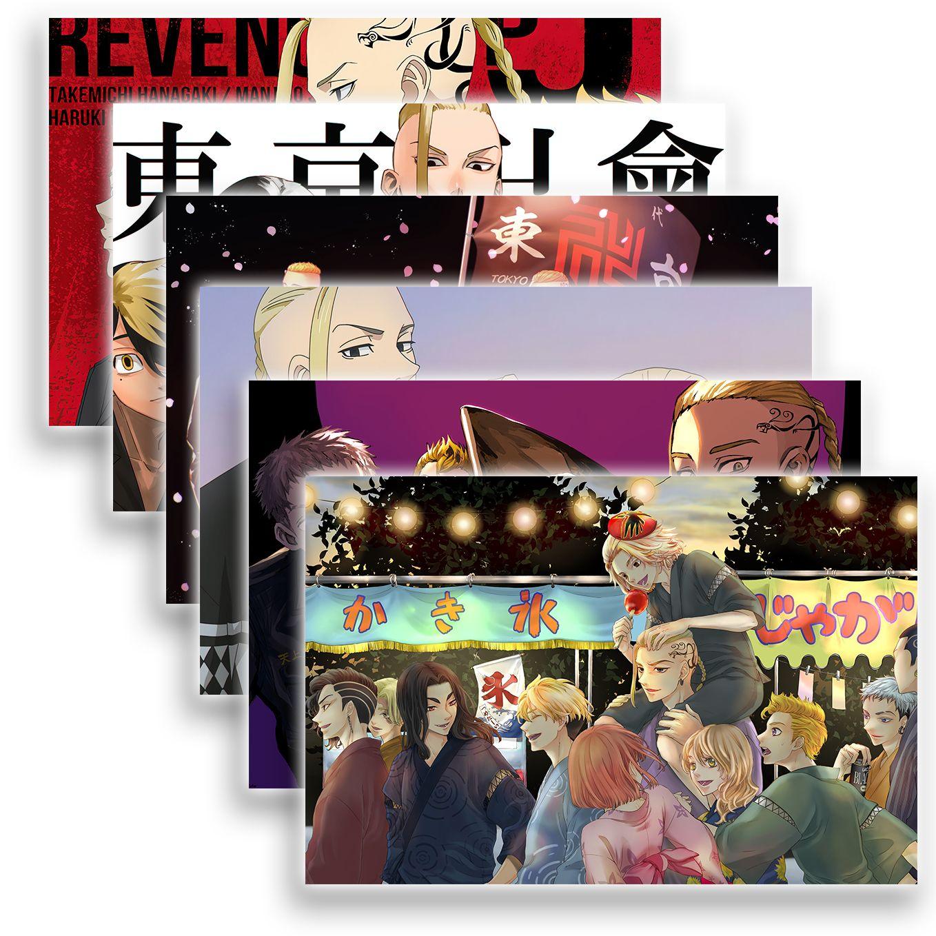 SoulAbiti Tokyo Revengers Manji Gang members Poster 6 Landscape Designs (Mikey, Draken, Takemichi, chifuyu, Kazutora 12x18 Inches, 350 GSM) comes with double sided tape, Ideal gift for Anime fans - SoulAbiti