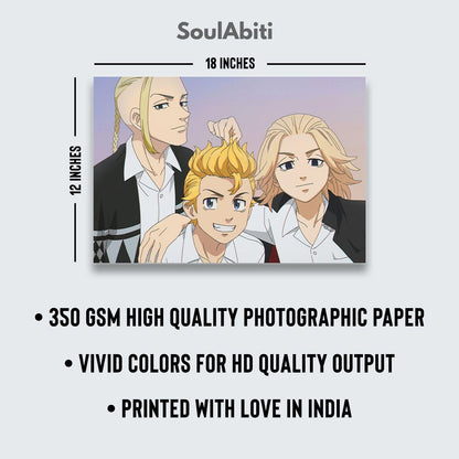 SoulAbiti Tokyo Revengers Manji Gang members Poster 6 Landscape Designs (Mikey, Draken, Takemichi, chifuyu, Kazutora 12x18 Inches, 350 GSM) comes with double sided tape, Ideal gift for Anime fans - SoulAbiti
